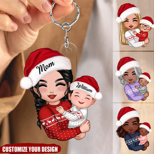 Doll Grandma Mom Hugging Kid Christmas Gift For Granddaughter Grandson Personalized Acrylic Keychain