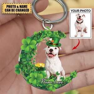 Personalized Name St Patty's Saint Patrick's Day Dog Moon Keychain - For Dog Lovers