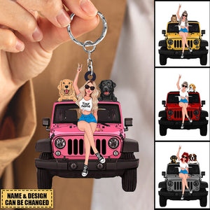 Personalized A Girl With Off-Road Car And Pet Keychain Gift For Journey Girls