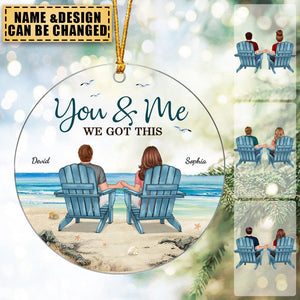 Perfect Gift For Couples - Back View Couple Sitting Beach Landscape Personalized Ornament