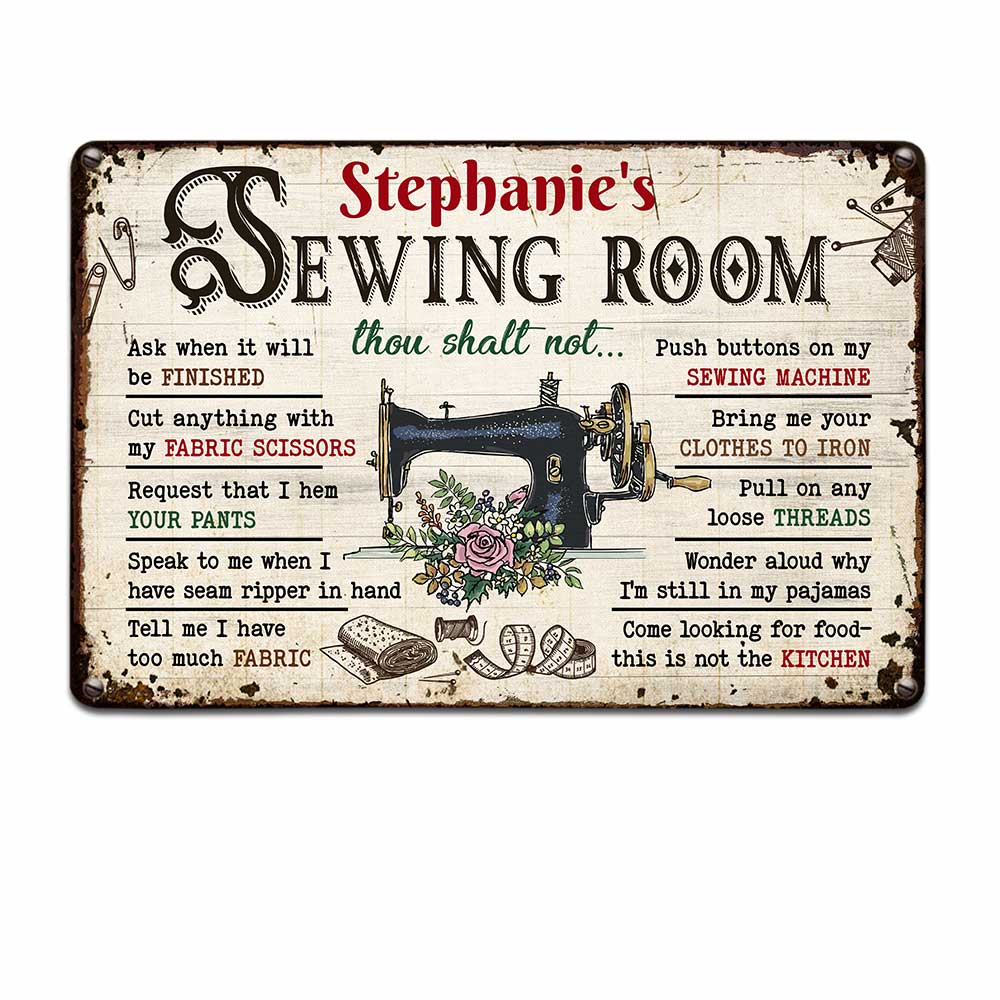Personalized Sewing Room Rules Metal Sign DB149 81O47