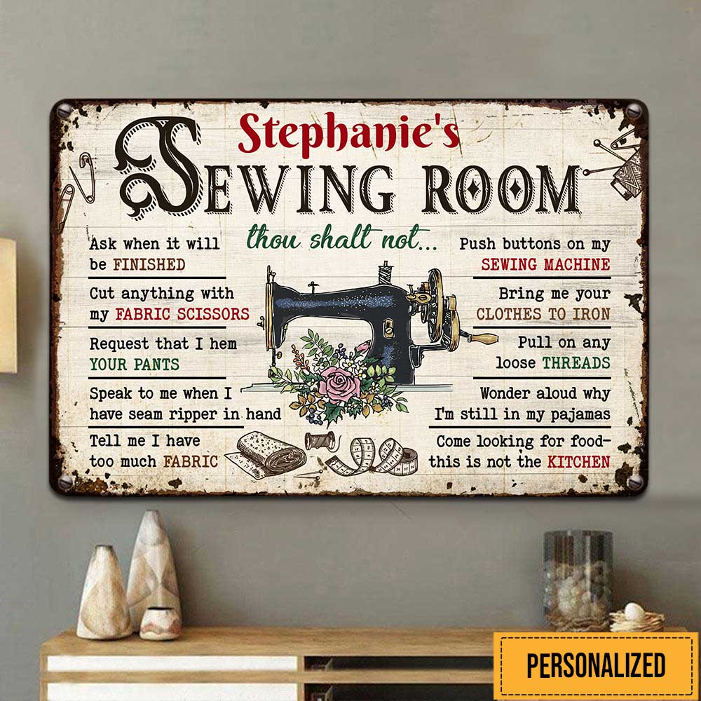 Personalized Sewing Room Rules Metal Sign DB149 81O47