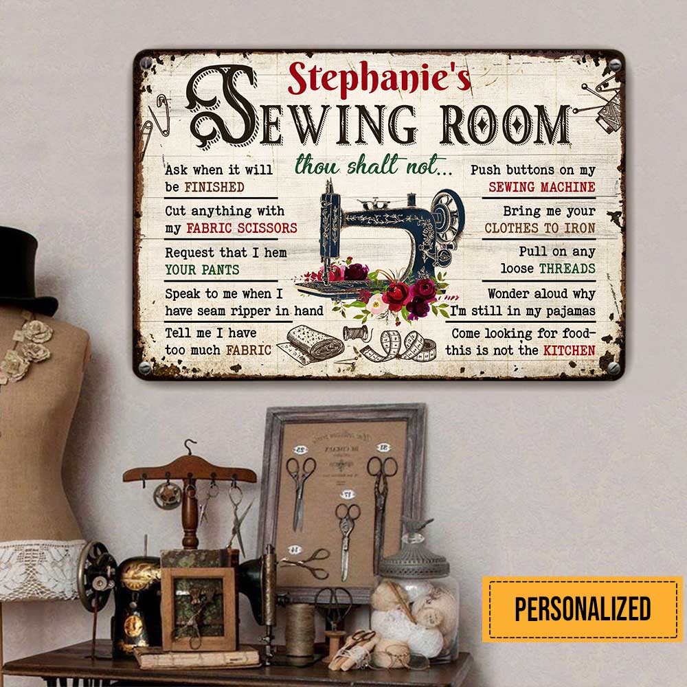 Personalized Sewing Room Rules Metal Sign DB149 81O47