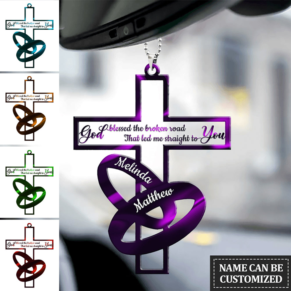 Personalized Cross Couple Ring Charm Ornament