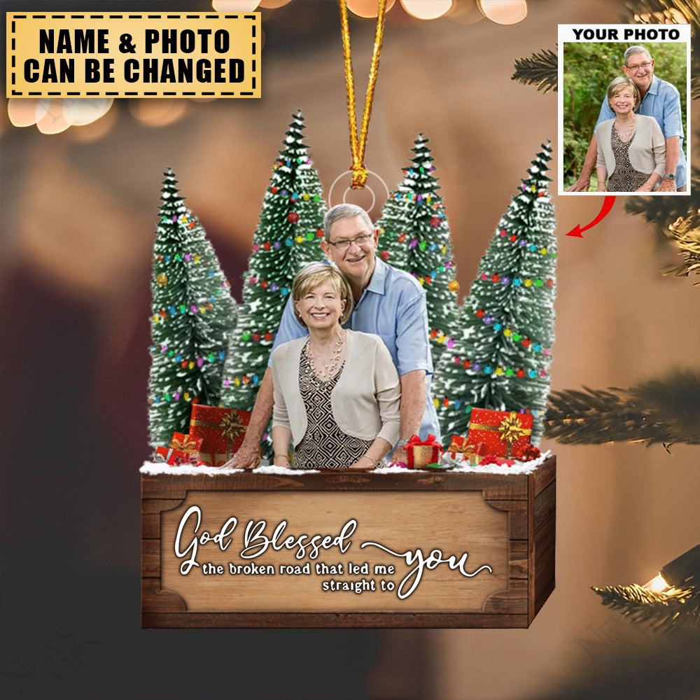 Transparent Ornament - God Blessed The Broken Road Led Me Straight To You - Gift For Couple Custom From Photo Designed By Ellene Turquoise