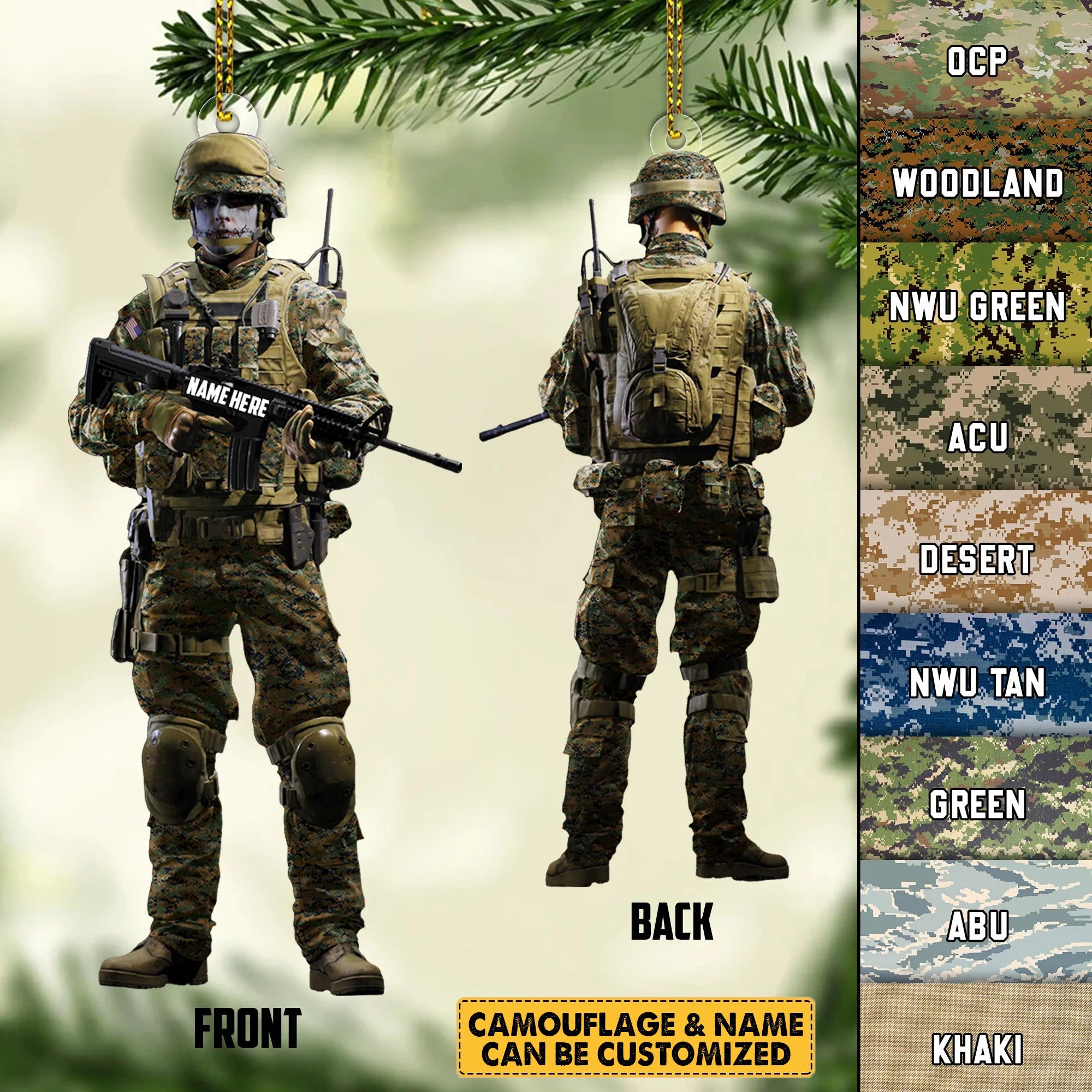 Personalized Veteran Combat Uniform Shaped Acrylic Ornament for Soldier Marine Airman Sailor