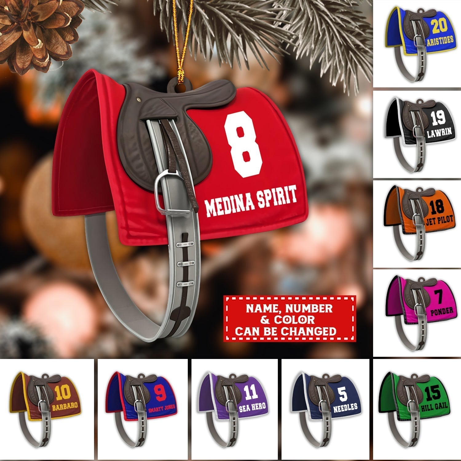 Personalized Horse Racing Saddle Shaped Ornament, Horse Racing Gifts