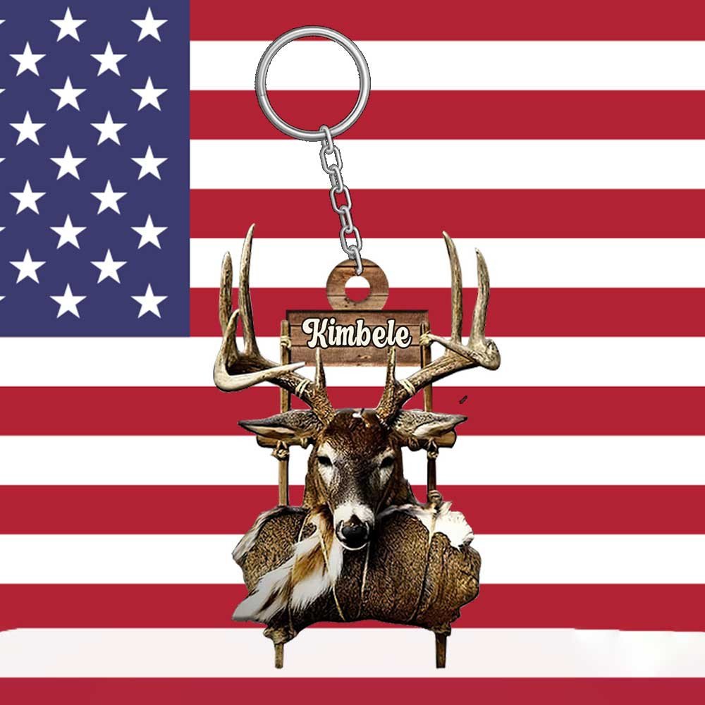 PERSONALIZED DEER KEYCHAIN, CUSTOM NAME ACRYLIC FLAT KEYCHAIN FOR HUNTER, GIFT FOR FATHER-02