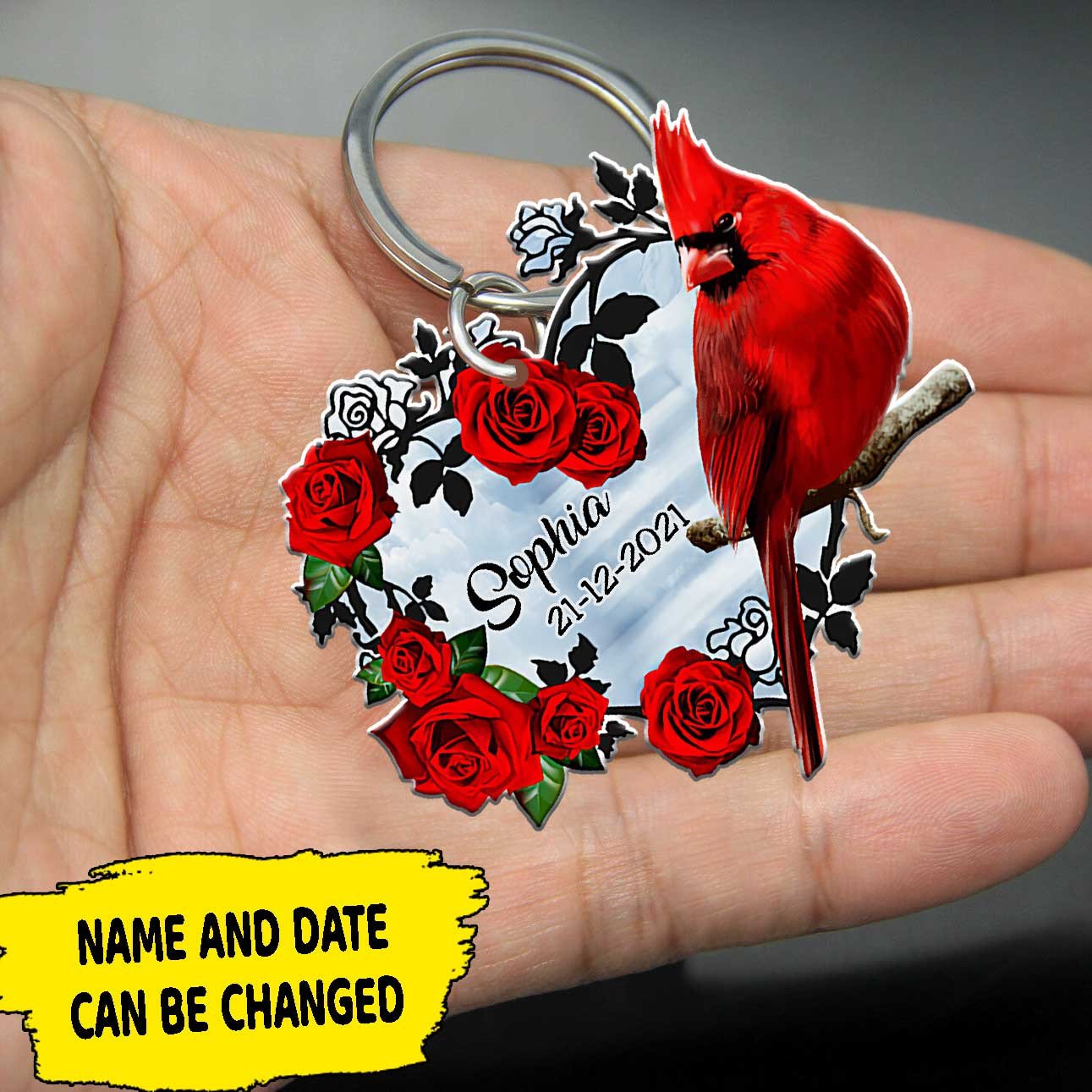 PERSONALIZED CARDINAL FLAG A BIG PIECE OF MY HEART LIVES IN HEAVEN KEYCHAIN