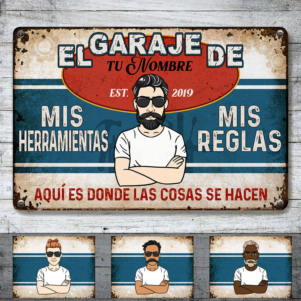 Personalized Grandpa Dad Garage Man Cave Spanish Garaje Metal Sign DB311 87O53
