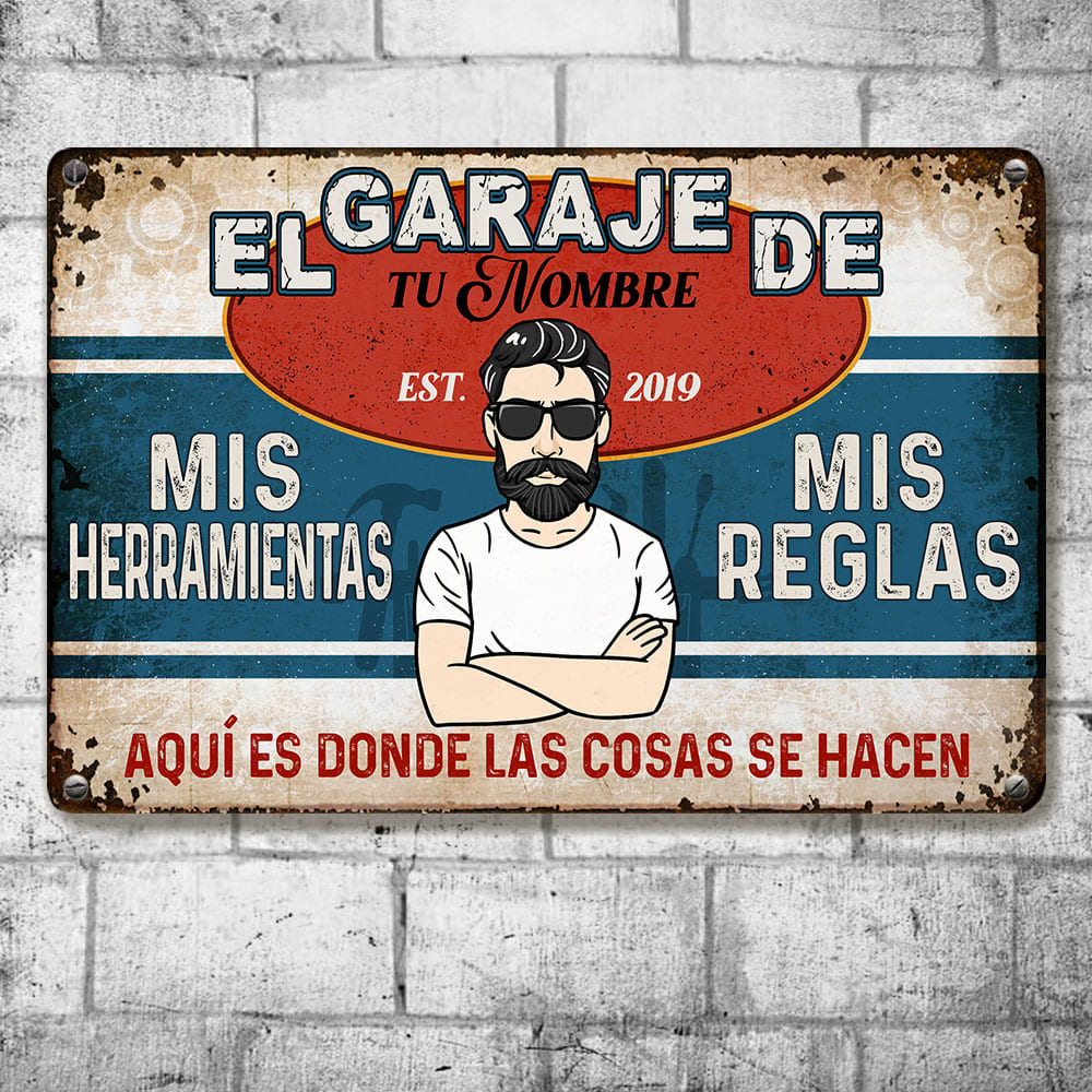 Personalized Grandpa Dad Garage Man Cave Spanish Garaje Metal Sign DB311 87O53