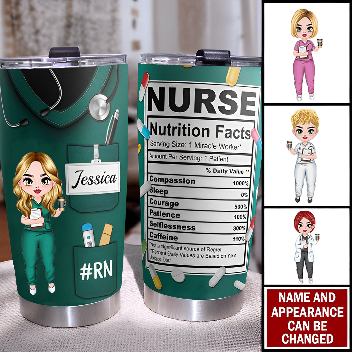 Nurse Personalized Tumbler, Tumbler With Straw, Stethoscope, RN