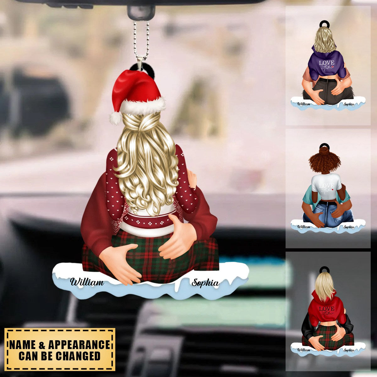Christmas Couple Hugging Personalized Acrylic Car Ornament