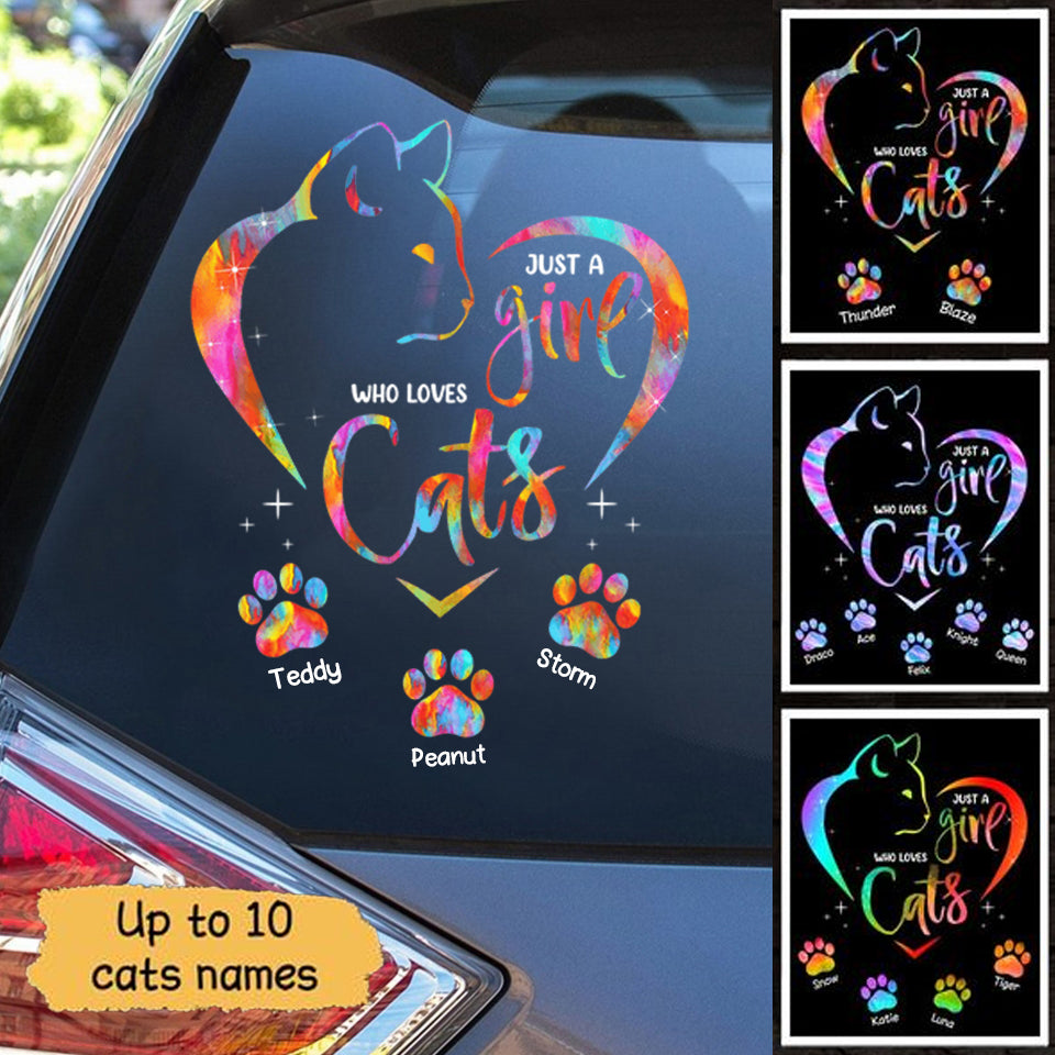 Colorful Cat Lovers Heart Paw Personalized Decal