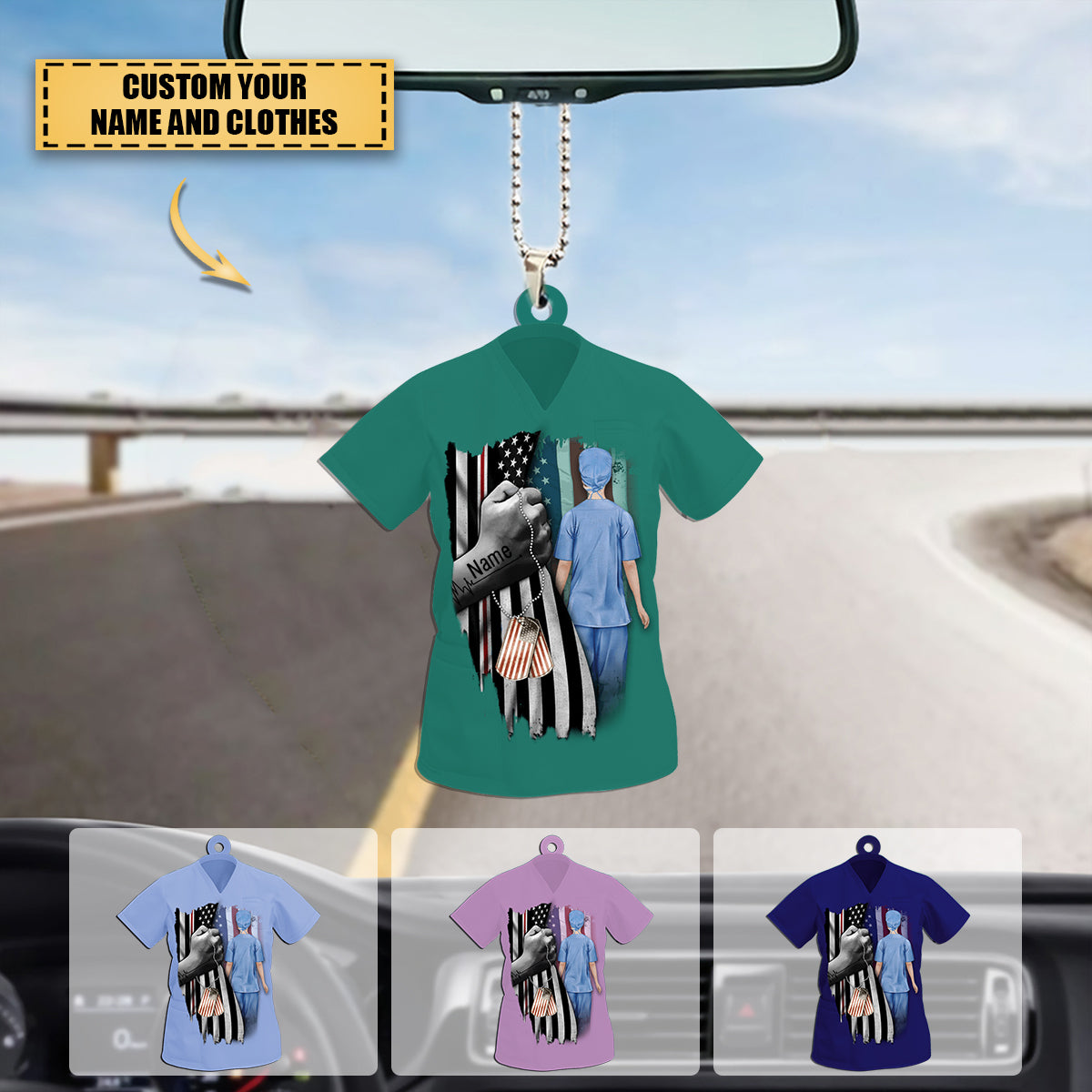 Personalized Nurse US Flag Ornament Nurse Uniform Shaped Acrylic Ornament - Gift for Nurse Ornament