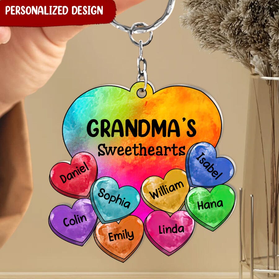 Colorful Rainbow Heart Grandma Auntie Mom Sweet Heart Kids Personalized Acrylic Keychain