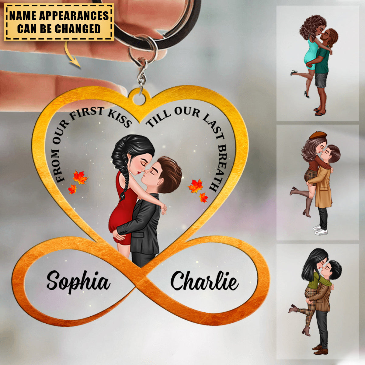 Heart Infinity Doll Couple Kissing Hugging Customzied Keychian