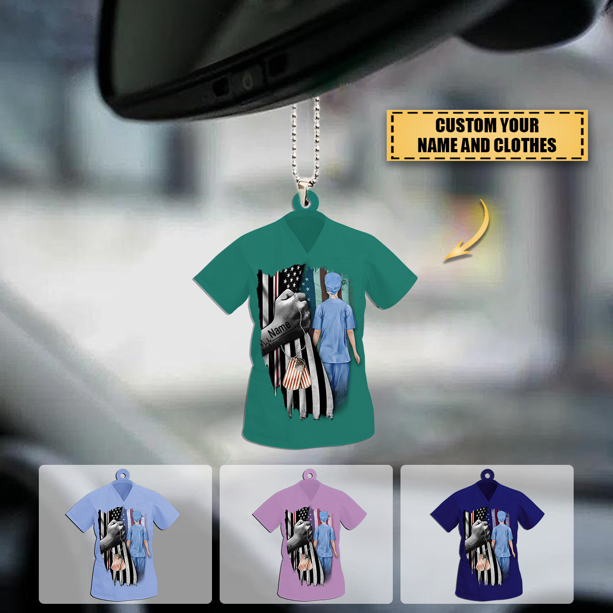 Personalized Nurse US Flag Ornament Nurse Uniform Shaped Acrylic Ornament - Gift for Nurse Ornament