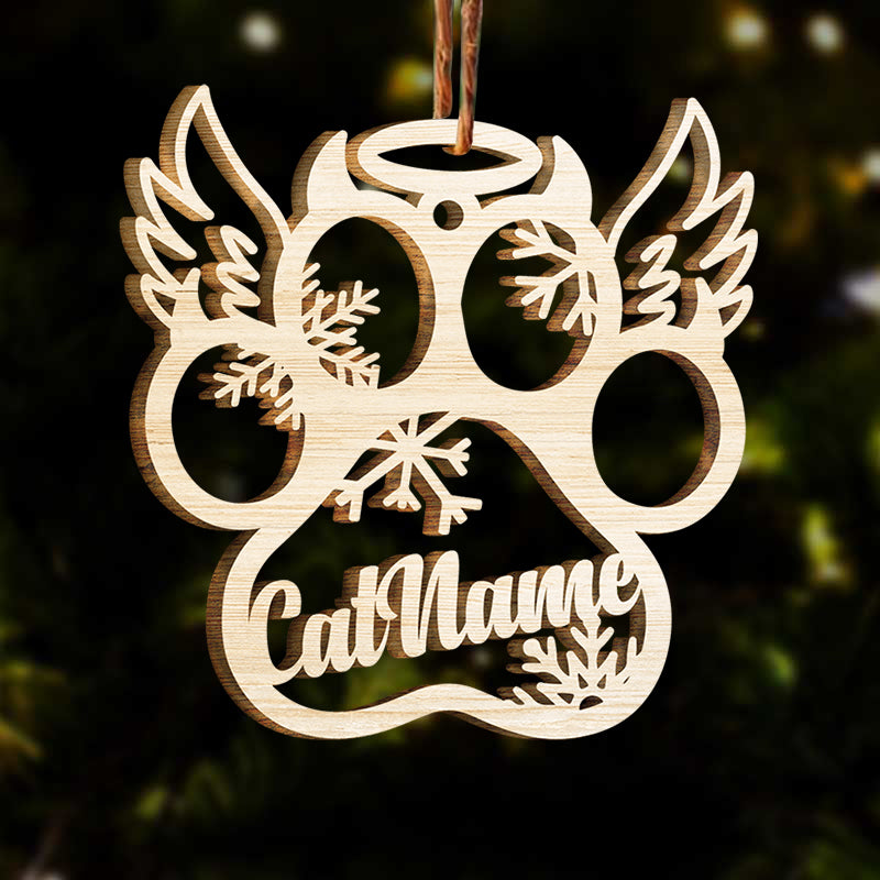 Happy Christmas With Fur Babies - Personalized Paw Ornament (Dog, Cat & Angel Wings) - Customized Decoration Gift