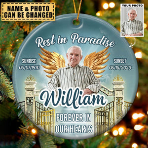 Rest In Paradise - Personalized Ceramic Photo Ornament