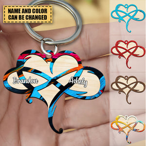 Personalized Infinity Heart Couple Gift Custom Name&Color Wooden Keychain