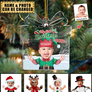 Christmas Gifts - Custom Transparent Ornament from Photo - Baby Elf - My First Christmas