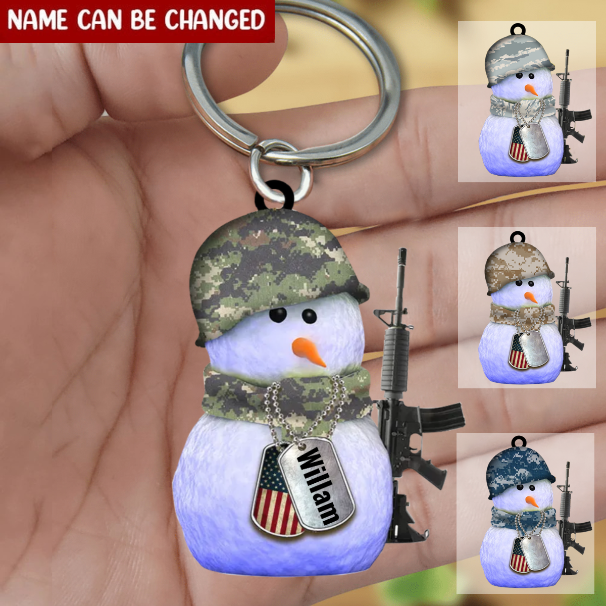 Snowman Army Airforce Marine Navy Personalized Flat Keychain
