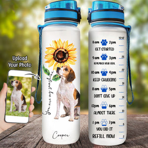 Dog Lover Water Bottle - Dog and Sunflower Art -Custom Pet Dog or Cat Portrait from Photo (B)