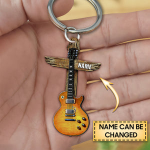 Personalized Wooden Cross Guitar Acrylic Keychain-Great Gift Idea For Guitar Lover