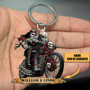 Personalized Skull Couple Motorcycle Acrylic Keychain
