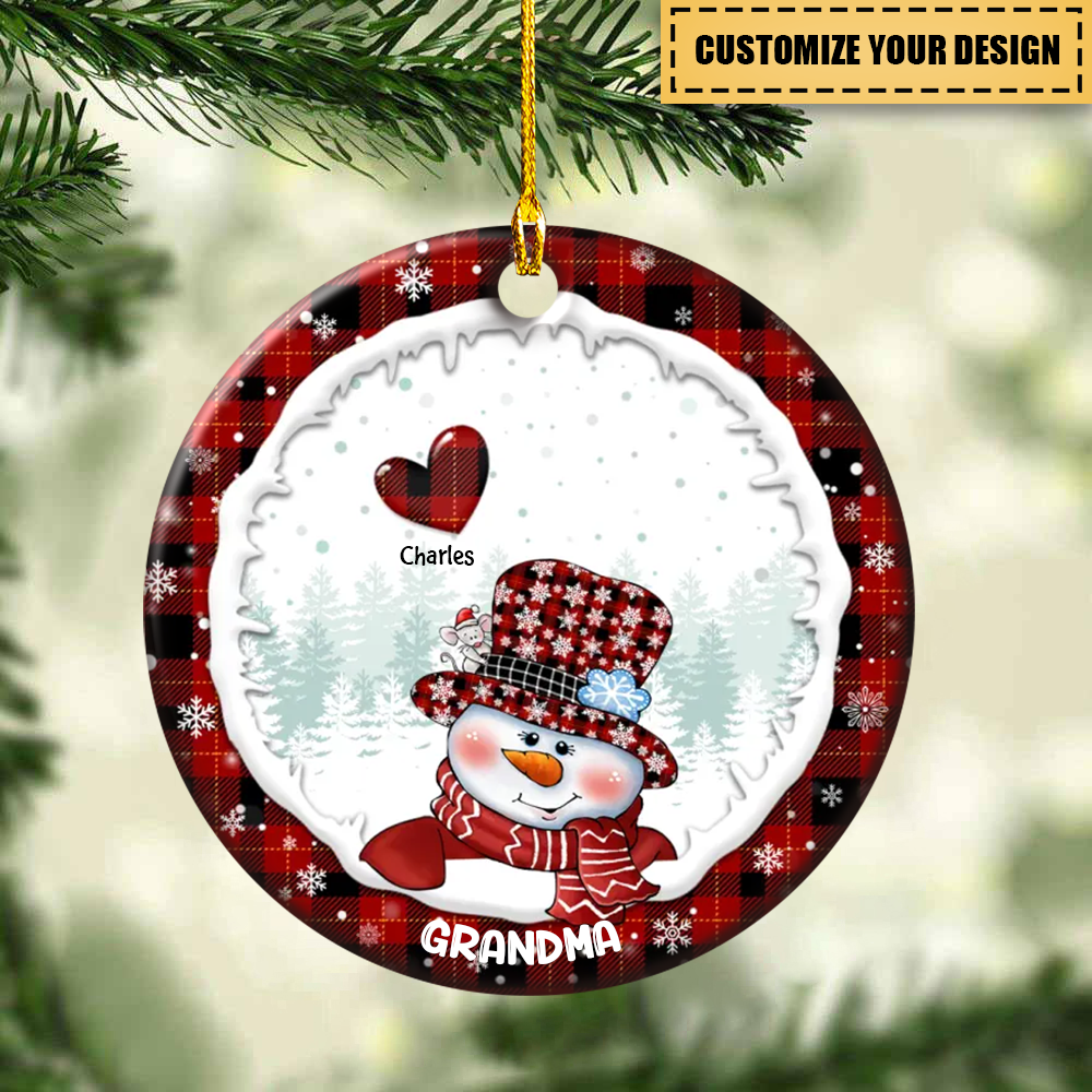 Grandma Snowman Christmas- Personalized Ceramic Ornament - Gift For Grandma