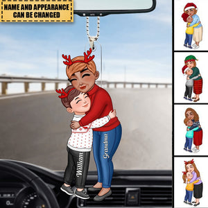 Grandma & Grandkid Hugging Christmas Gift For Granddaughter Grandson Personalized Acrylic Car Ornament