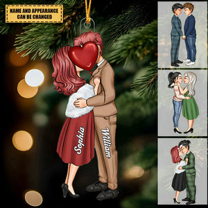 Hugging and kissing couples - Personalized Acrylic Christmas Ornament - Birthday Gift For Spouse, Lover, Husband, Wife, Boyfriend, Girlfriend