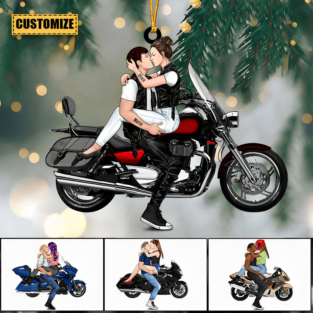 Kissing Couple - Personalized Christmas Ornament - For Him, For Her, Motorcycle Lovers