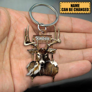PERSONALIZED DEER KEYCHAIN, CUSTOM NAME ACRYLIC FLAT KEYCHAIN FOR HUNTER, GIFT FOR FATHER
