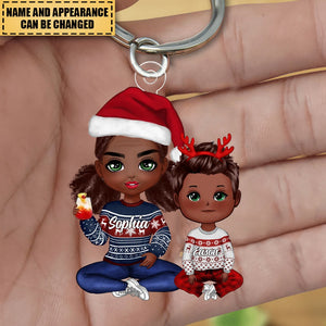 Doll Grandma & Grandkid Christmas Gift Personalized Keychain