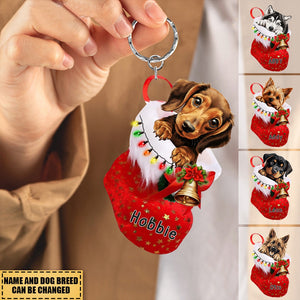 Christmas Sock Bell Cute Dog Personalized Keychain