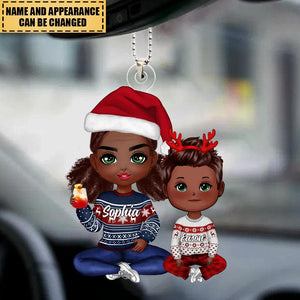 Doll Grandma & Grandkid Christmas Gift Personalized Car Ornament