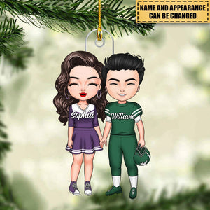American Football Couple - Personalized Custom Mica Ornament - Christmas Gift For Couple
