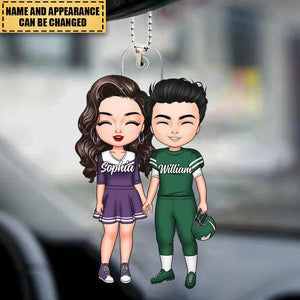 American Football Couple - Personalized Custom Mica Car Ornament - Christmas Gift For Couple