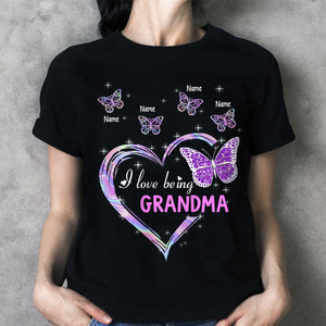 I Love Being Nana Heart With Butterflies Personalized Shirt For Grandma