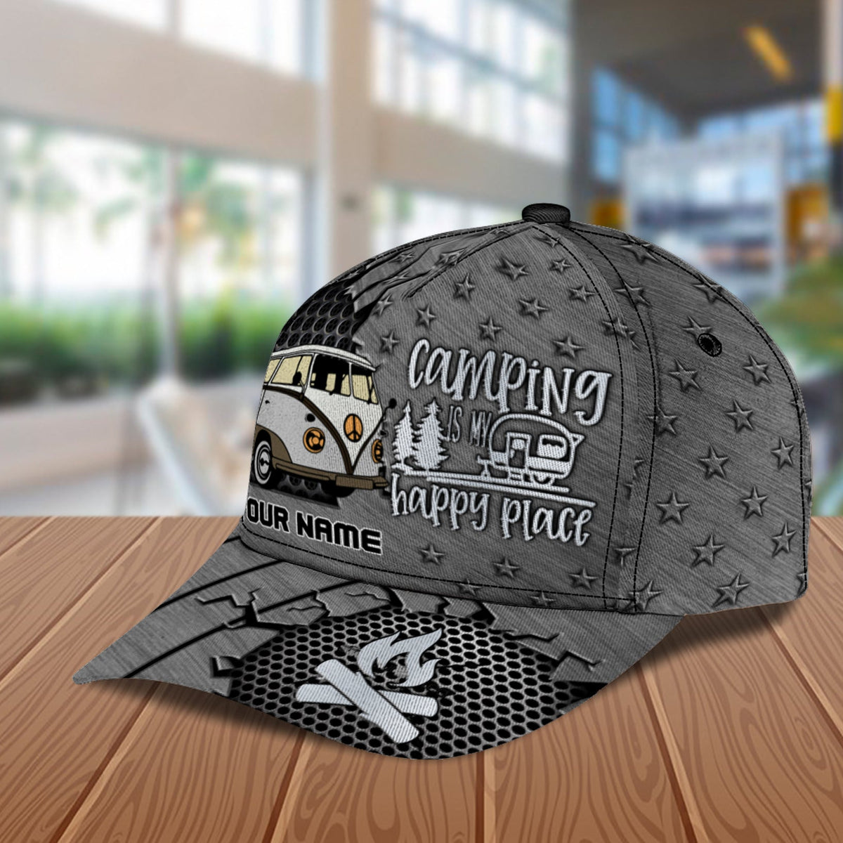 Camping My Happy Place Gray Personalized Classic Cap - CP224PS07