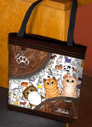 Cat Colorful Sketches With Zippers Personalized Tote Bag - TO040PS07