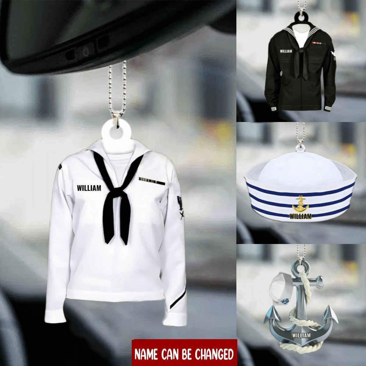 Sailor Navy Uniform Personalized Flat Acrylic Ornament