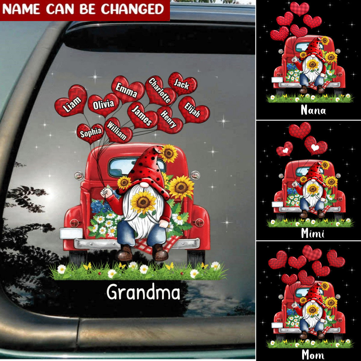 Personalized Grandma Mom Abuela Dwarf Red Truck Decal