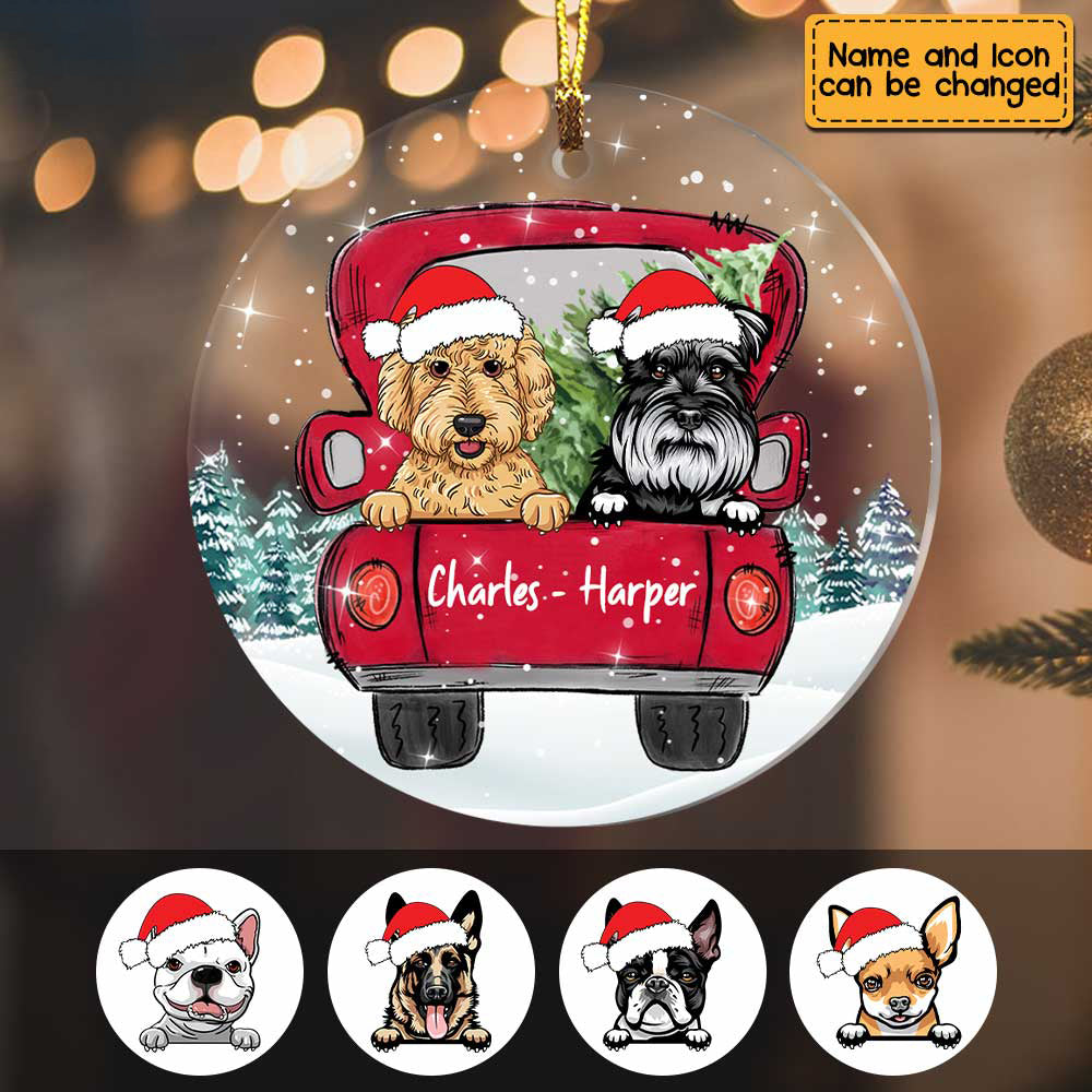 Dog Christmas Red Truck Circle Ornament