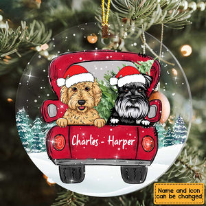 Dog Christmas Red Truck Circle Ornament