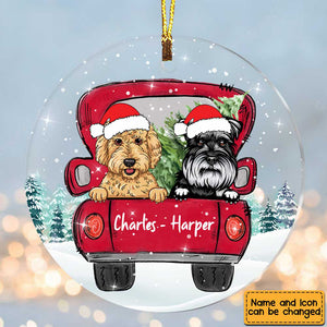 Dog Christmas Red Truck Circle Ornament