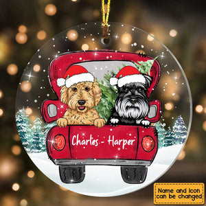 Dog Christmas Red Truck Circle Ornament