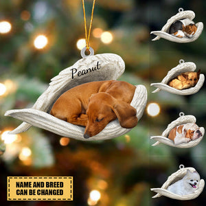 Personalized Stainless Dog Sleeping Angel Christmas Ornament - Double Sides Printed